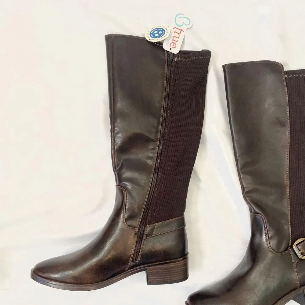 NWT Baretraps Mckayla Brown Faux Leather Wide Calf Knee-High Boots US 7 - Picture 3 of 8